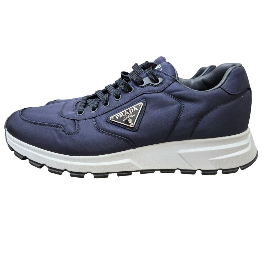 NWOT Prada Men Lux Prax 01 Re-Nylon Triangle Low Top Sneakers Navy Blue 12 - Picture 6 of 11
